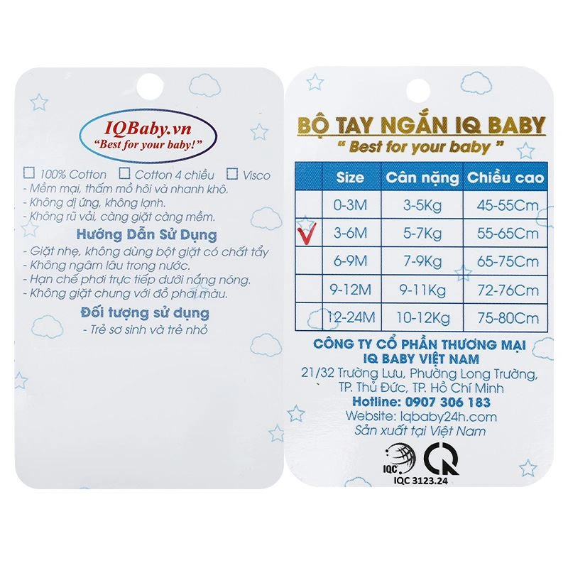 Bộ tay ngắn cài vai in hình khinh khí cầu IQ Baby màu trắng 11