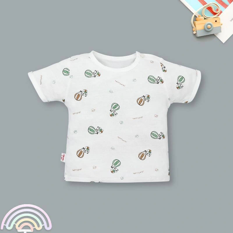 Bộ tay ngắn cài vai in hình khinh khí cầu IQ Baby màu trắng 2