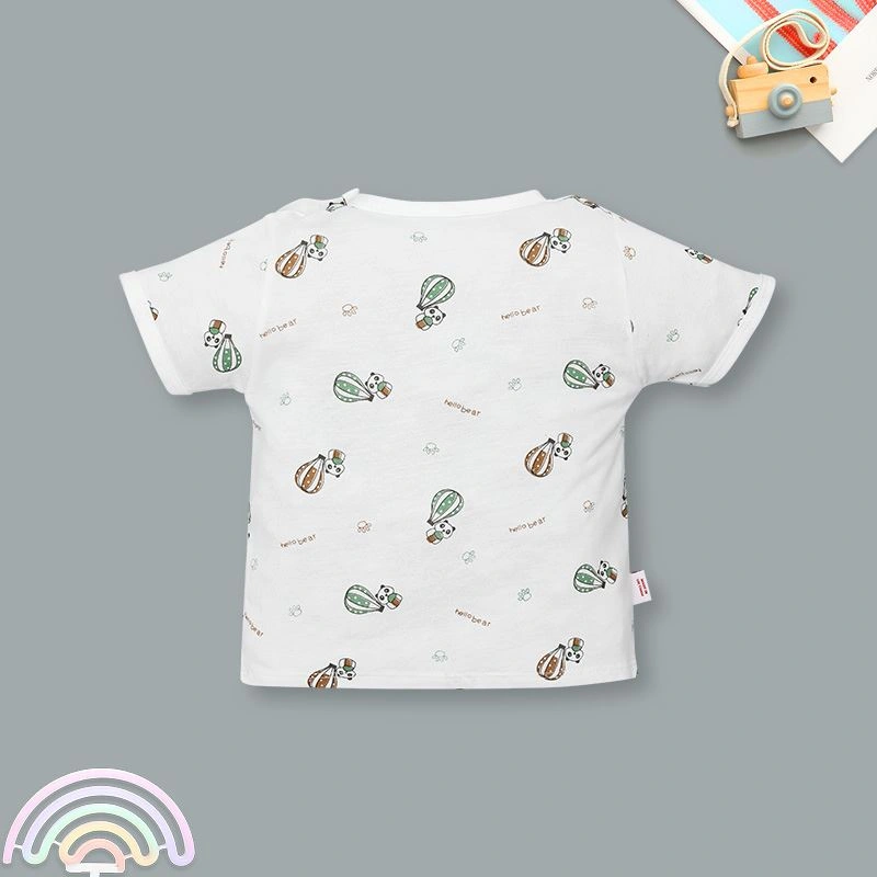 Bộ tay ngắn cài vai in hình khinh khí cầu IQ Baby màu trắng 3