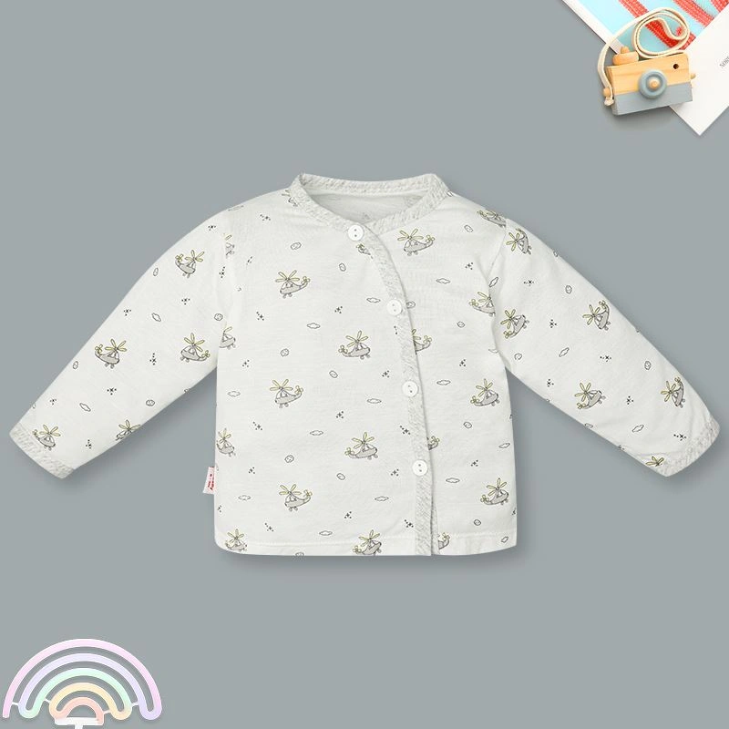 Bộ tay dài in hình máy bay IQ Baby màu trắng viền xám 2