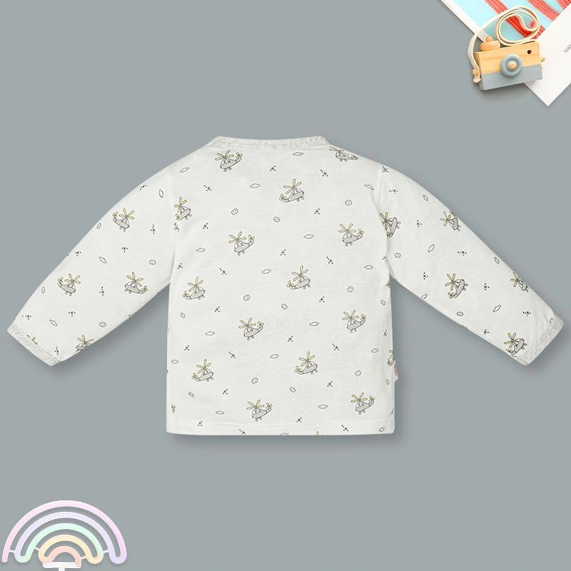 Bộ tay dài in hình máy bay IQ Baby màu trắng viền xám 3