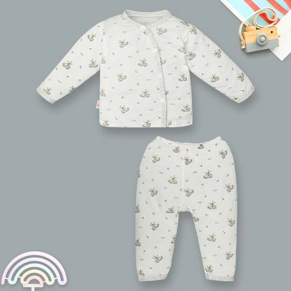 Bộ tay dài in hình máy bay IQ Baby màu trắng viền xám 1