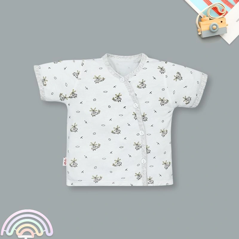 Bộ tay ngắn cài lệch in hình máy bay IQ Baby màu trắng viền xám 2