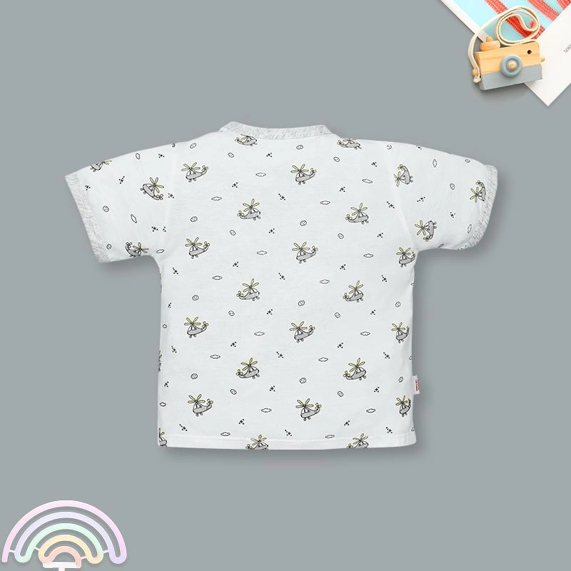 Bộ tay ngắn cài lệch in hình máy bay IQ Baby màu trắng viền xám 3