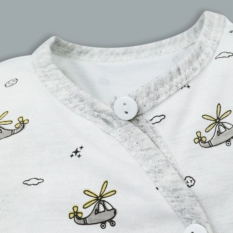 Bộ tay ngắn cài lệch in hình máy bay IQ Baby màu trắng viền xám 6
