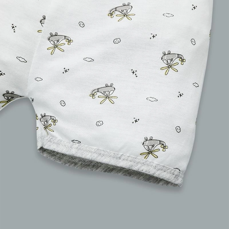 Bộ tay ngắn cài lệch in hình máy bay IQ Baby màu trắng viền xám 9