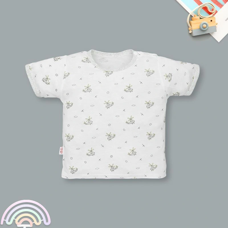 Bộ tay ngắn cài vai in hình máy bay IQ Baby màu trắng viền xám 2