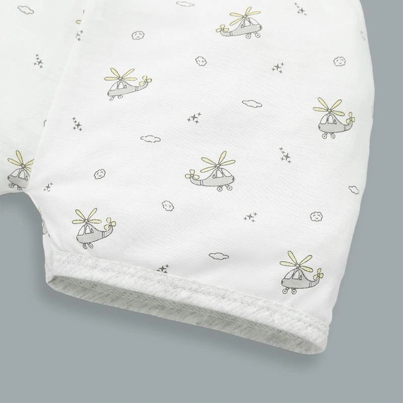 Bộ tay ngắn cài vai in hình máy bay IQ Baby màu trắng viền xám 9