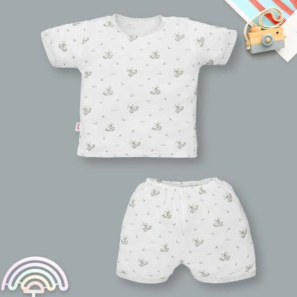 Bộ tay ngắn cài vai in hình máy bay IQ Baby màu trắng viền xám 1