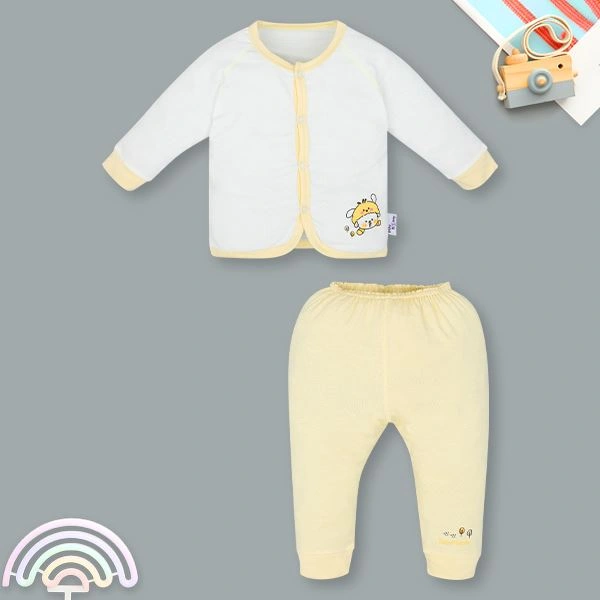Bộ tay dài cài giữa BabyMommy màu trắng - vàng 1