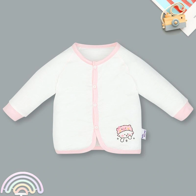Bộ tay dài cài giữa in thú BabyMommy màu trắng - hồng 2
