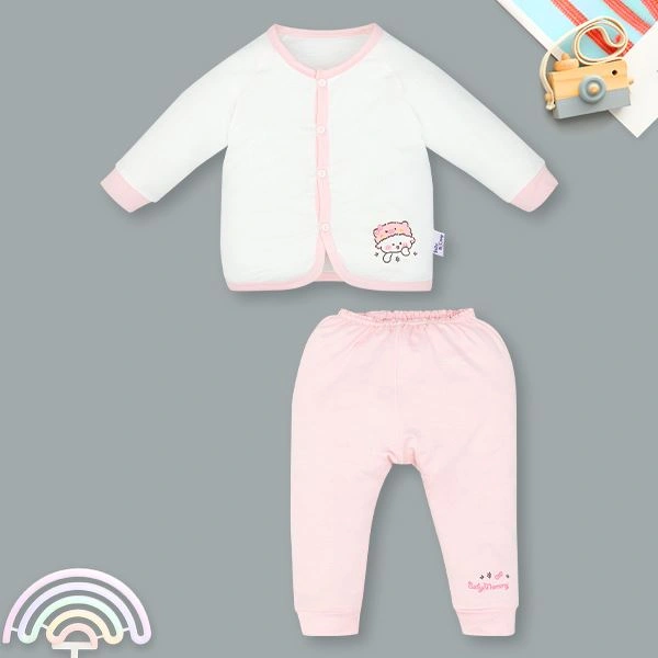 Bộ tay dài cài giữa in thú BabyMommy màu trắng - hồng 1