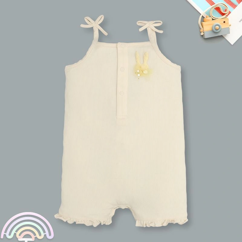 Bodysuit sát nách bé gái đính nơ Lullaby NH399N màu be 2