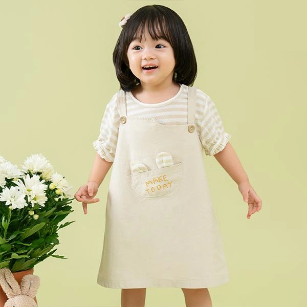 Đầm yếm La Pomme kèm áo năng động màu be 1