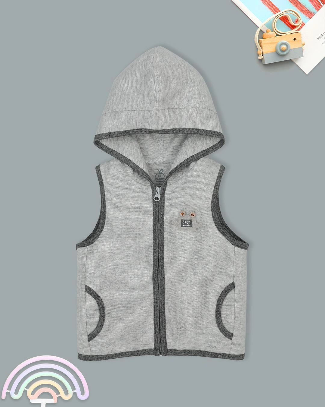 Áo khoác gile bé trai La Pomme màu ghi 5