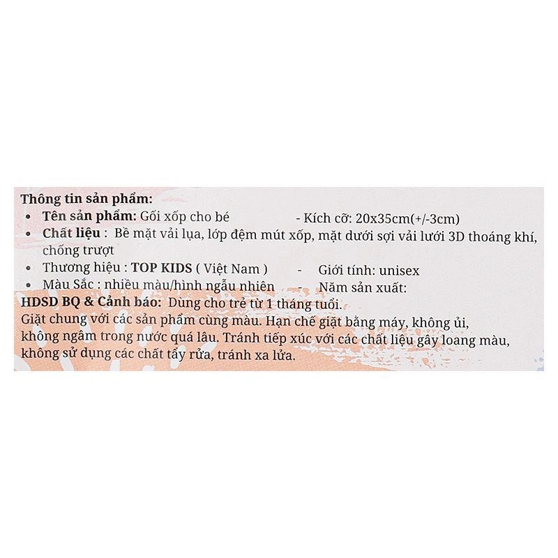 Gối TOP KIDS 35x20x2.8 cm - Màu ngẫu nhiên (từ 1 tháng) 7