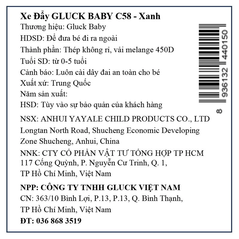 Xe đẩy 1 chiều gấp gọn Gluck Baby C58 (0 - 5 tuổi) - Màu xanh dương 6