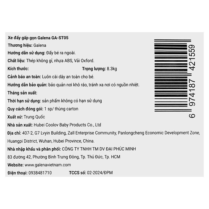 Xe đẩy 1 chiều gấp gọn Galena GA-ST05 (0 - 3 tuổi) - Màu đen 20
