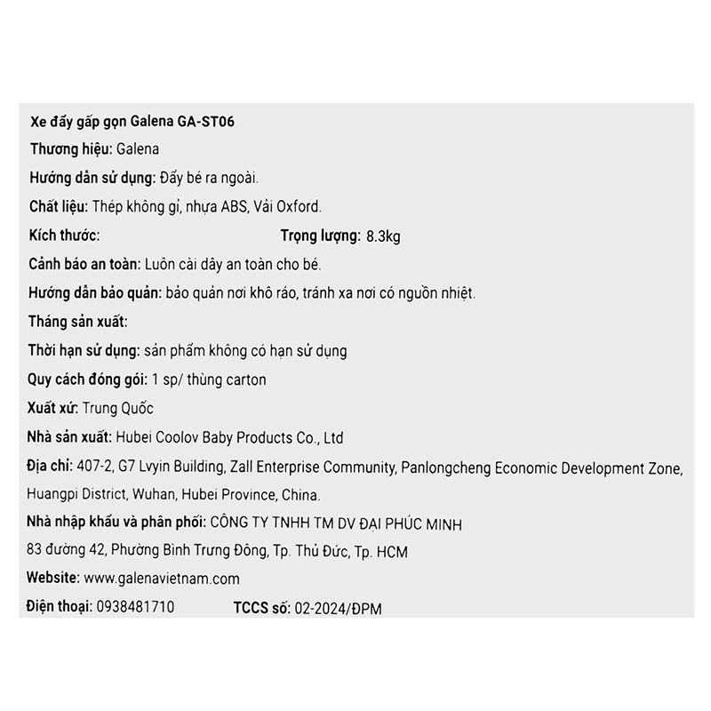 Xe đẩy 1 chiều gấp gọn Galena GA-ST05 (0 - 3 tuổi) - Màu đen 39