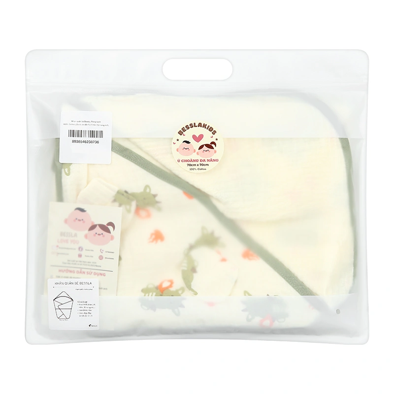 Khăn quấn cotton Bessla 70x70 cm - Rồng xanh 7
