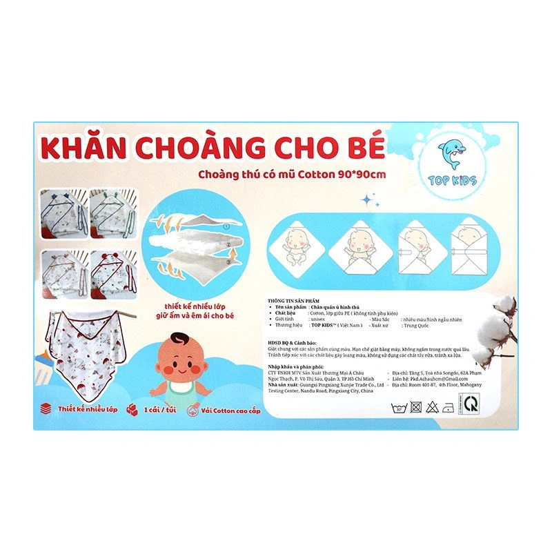 Khăn quấn cotton TOP KIDS 90x90 cm - Khinh khí cầu đỏ 22