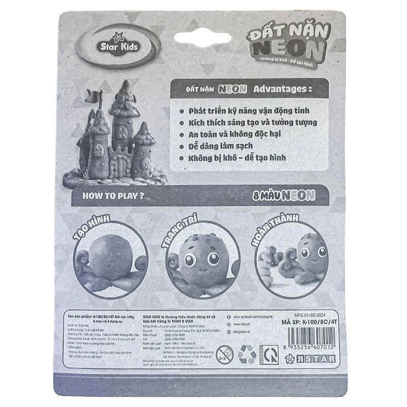 Bộ đồ chơi đất nặn 100g 8 màu và 4 dụng cụ Star Kids K-100/8C/4T 3