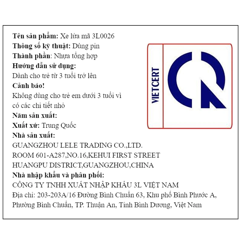 Đồ chơi xe lửa 3L 3L0026 12