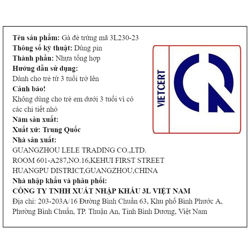Đồ chơi gà đẻ trứng 3L 3L230-23 - Màu ngẫu nhiên 12