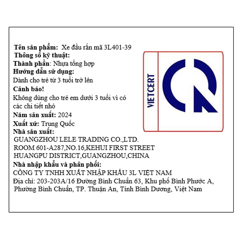 Đồ chơi xe đầu rắn 3L 3L401-39 - Màu ngẫu nhiên 8