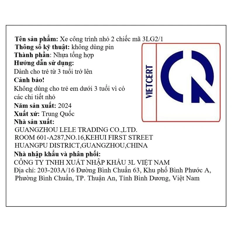 Đồ chơi xe công trình 3L 3LG2/1 8