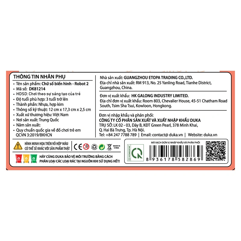 Đồ chơi chữ số biến hình robot 2 CRESTA DK81214 4