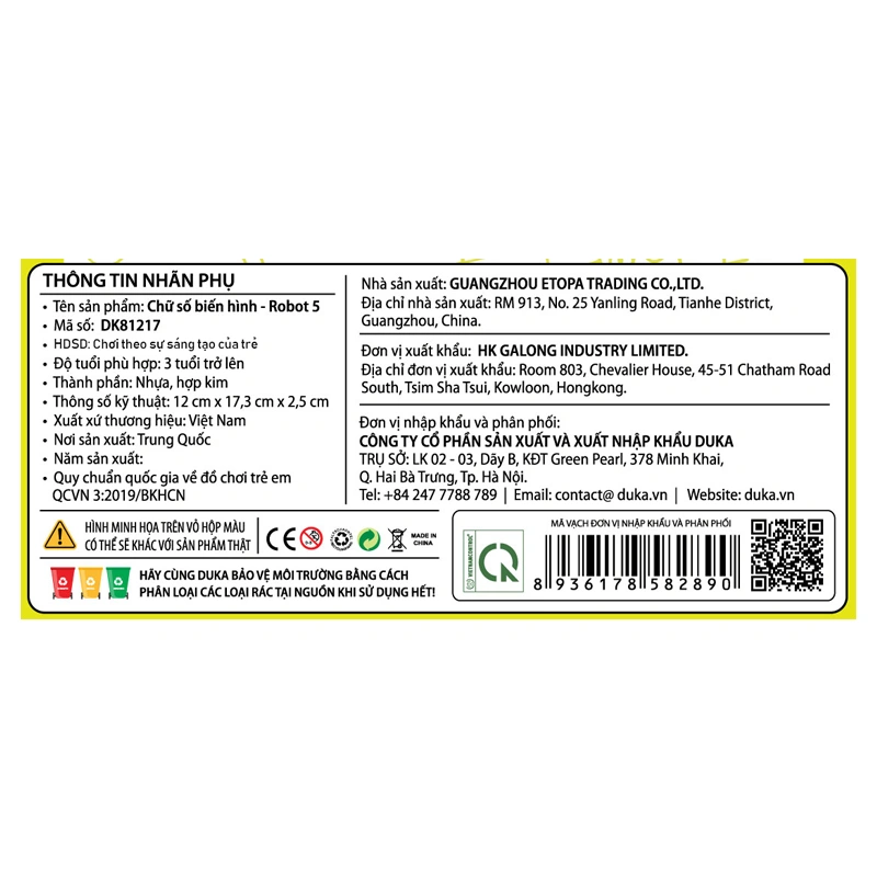 Đồ chơi chữ số biến hình robot 5 CRESTA DK81217 4
