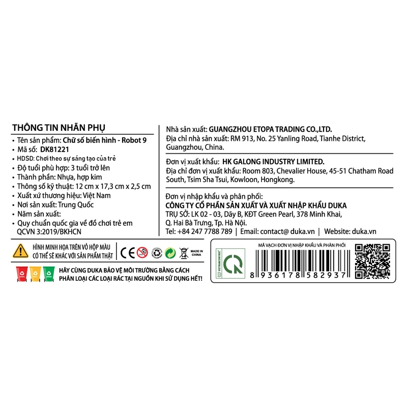 Đồ chơi chữ số biến hình robot 9 CRESTA DK81221 4