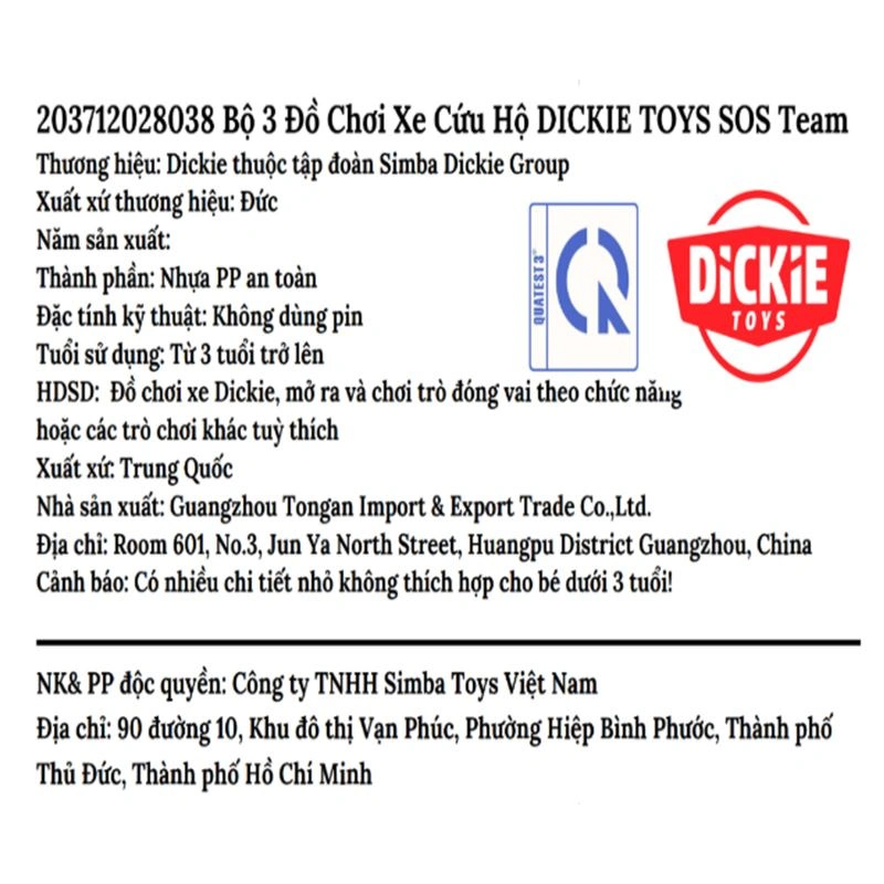 Đồ chơi bộ 3 xe cứu hộ Dickie Toys 203712028038 5