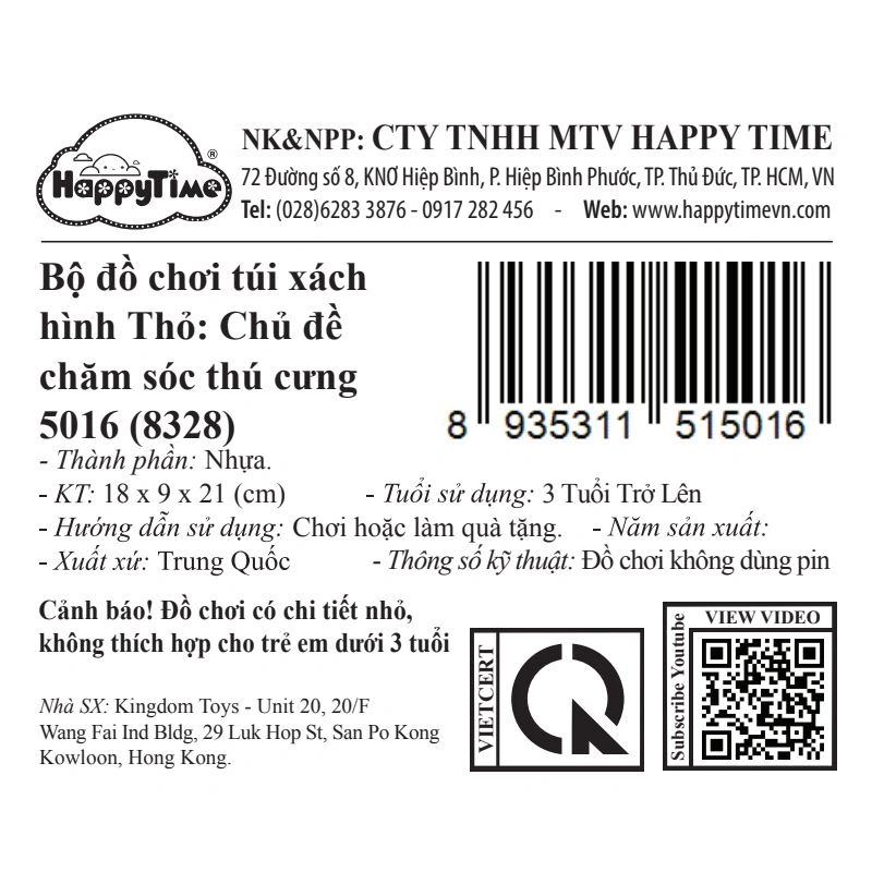 Đồ chơi túi đeo thỏ chăm sóc thú cưng HappyTime 8328 (20 chi tiết) 10