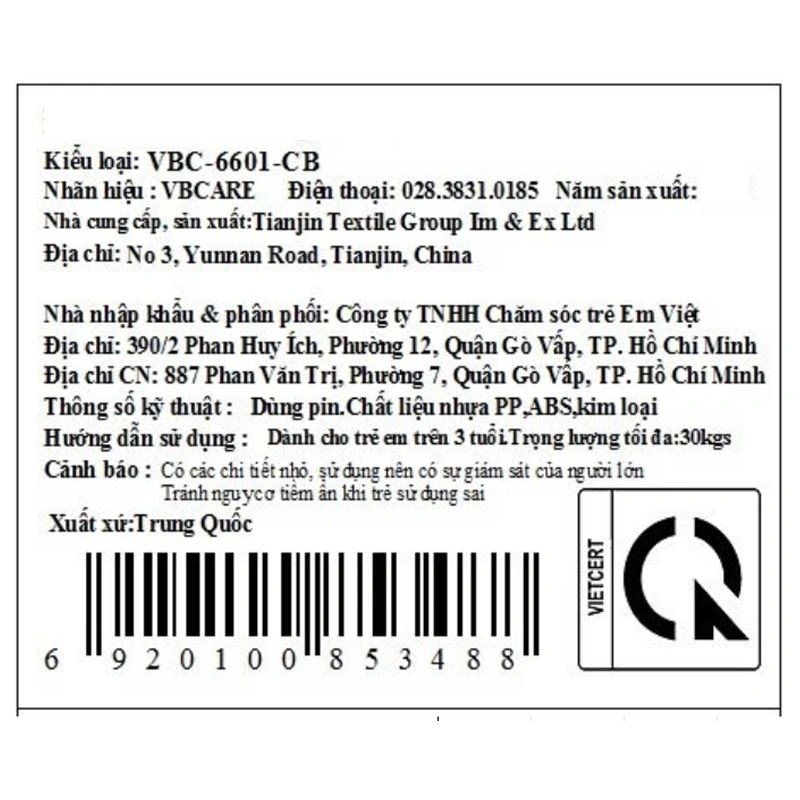 Xe chòi chân 4 bánh VBCare VBC-6601-CB - Màu ngẫu nhiên (từ 3 tuổi) 12