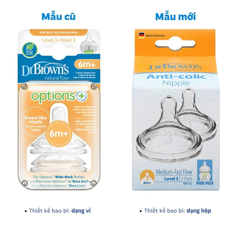Bộ 2 núm ti Dr.Brown's cổ rộng size 4 (từ 9 tháng) - Giao ngẫu nhiên 10