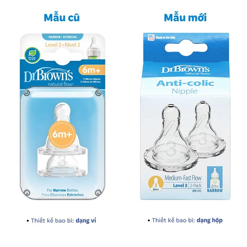 Bộ 2 núm ti Dr.Brown's cổ hẹp size 4 (từ 9 tháng) - Giao ngẫu nhiên 14