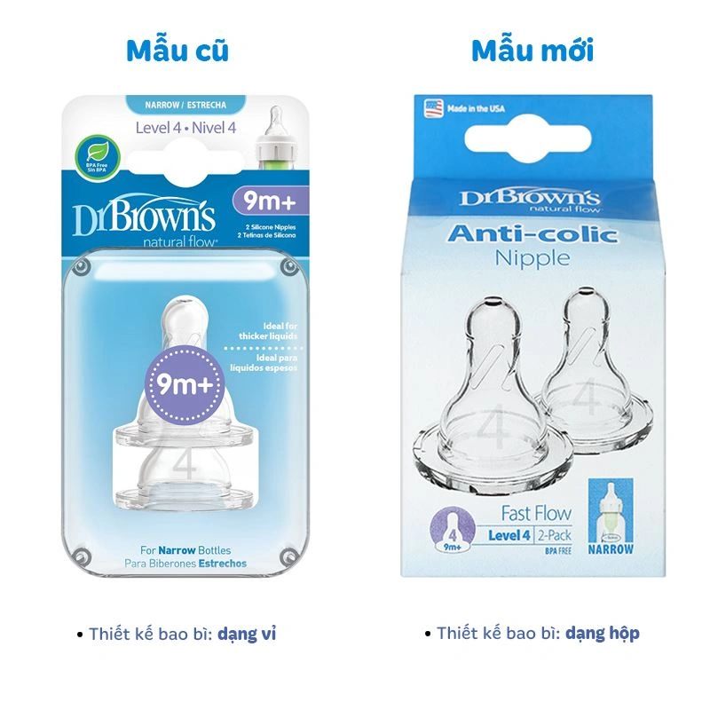 Bộ 2 núm ti Dr.Brown's cổ hẹp size 4 (từ 9 tháng) - Giao ngẫu nhiên 2