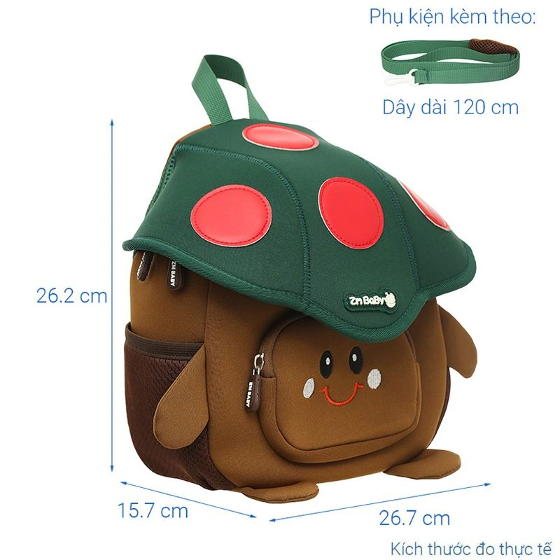 Balo cho bé mẫu giáo 3L nấm 5827A nâu 10