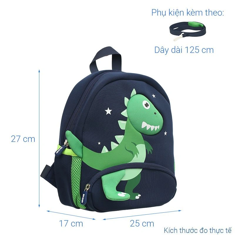 Balo cho bé mẫu giáo 3L khủng long 5811A xanh dương đậm 9