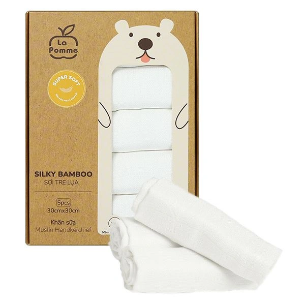 Set 5 cái khăn sữa sợi tre La Pomme 3 lớp 30x30 cm - Cá heo trắng 12