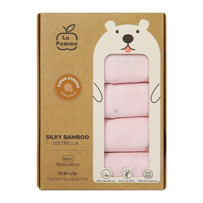 Set 5 cái khăn sữa sợi tre La Pomme 3 lớp 30x30 cm - Hươu hồng 7