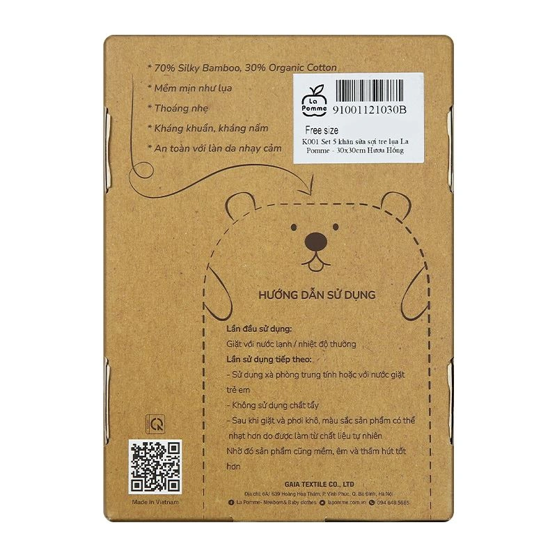 Set 5 cái khăn sữa sợi tre La Pomme 3 lớp 30x30 cm - Hươu hồng 8