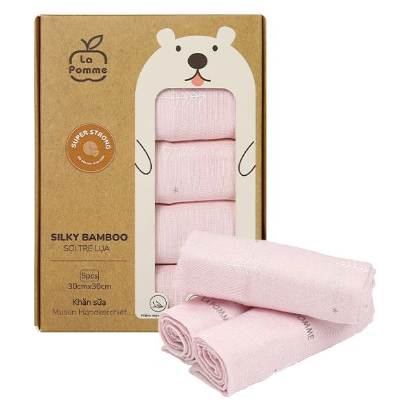 Set 5 cái khăn sữa sợi tre La Pomme 3 lớp 30x30 cm - Hươu hồng 1