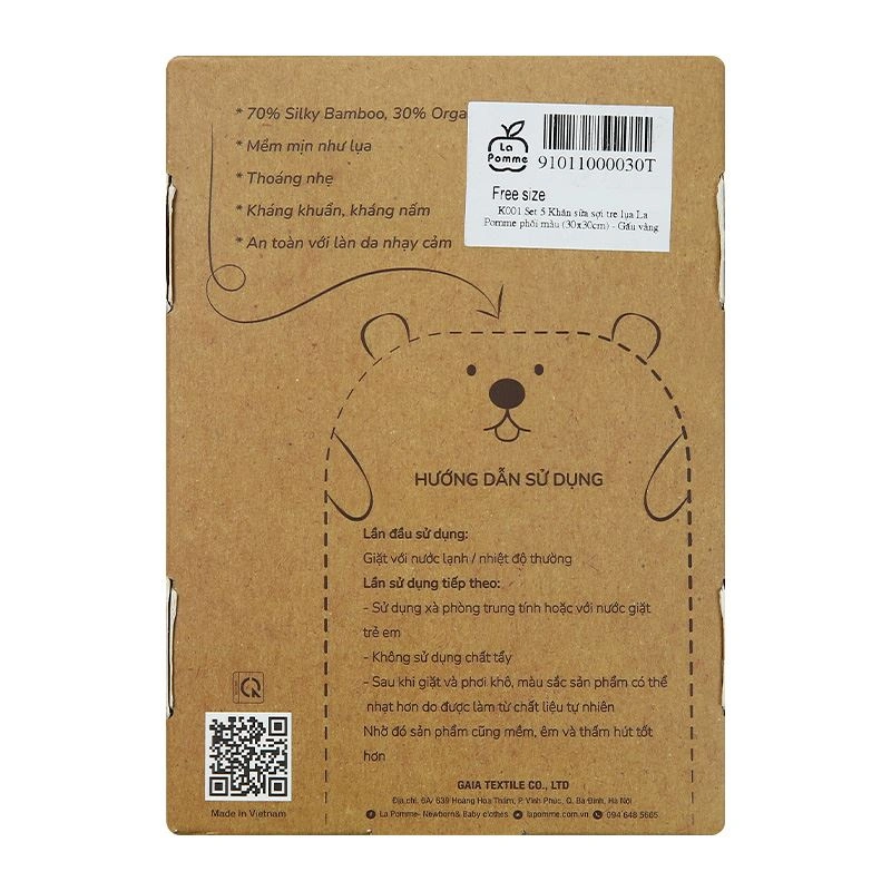 Set 5 cái khăn sữa sợi tre La Pomme 3 lớp 30x30 cm - Cá heo trắng 36