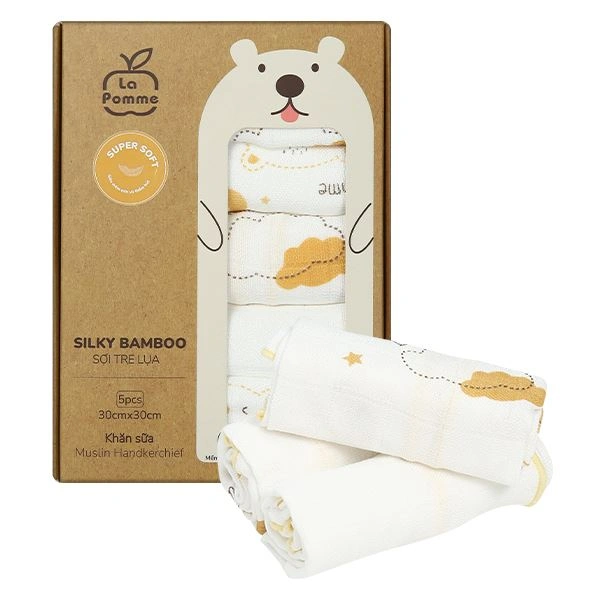 Set 5 cái khăn sữa sợi tre La Pomme 3 lớp 30x30 cm - Cá heo trắng 29
