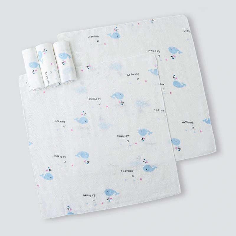 Set 5 cái khăn sữa sợi tre La Pomme 3 lớp 30x30 cm - Cá heo trắng 2