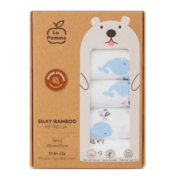 Set 5 cái khăn sữa sợi tre La Pomme 3 lớp 30x30 cm - Cá heo trắng 1