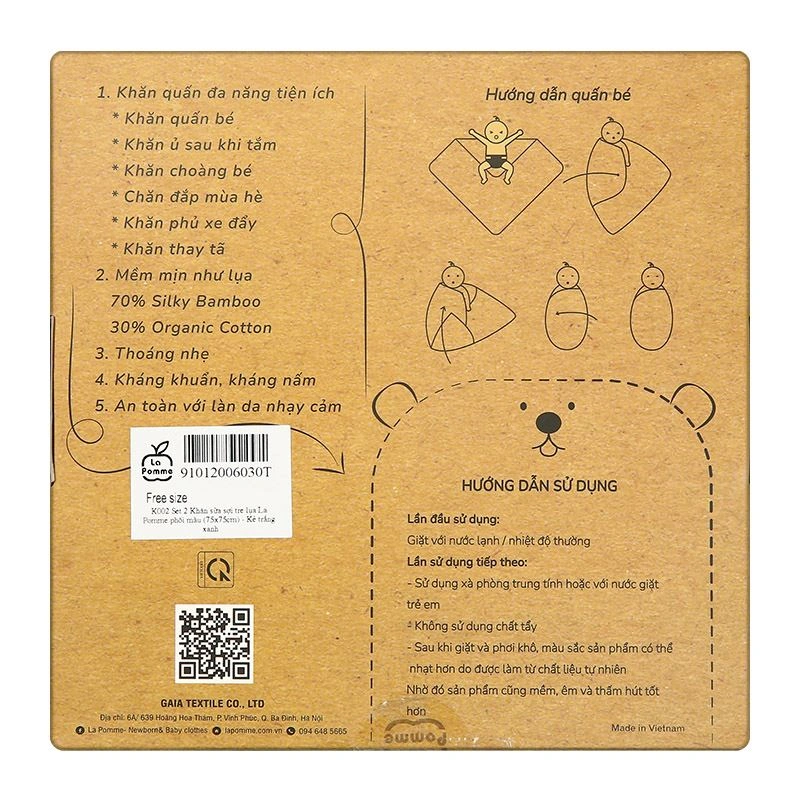 Set 2 cái khăn sữa sợi tre La Pomme 3 lớp 75x75 cm - Kẻ trắng xanh 9